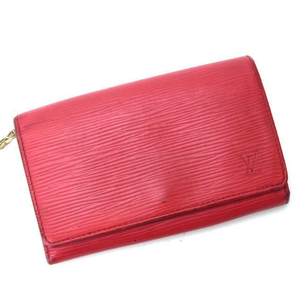 Louis Vuitton zipper bifold red Epi Tresor Monnaie Wallet Porte Vieux - Picture 1 of 6